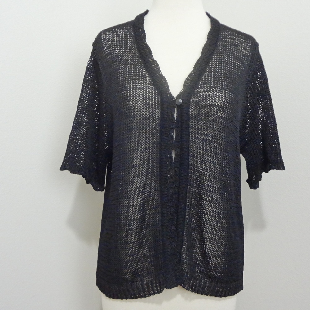 Sag Harbor Black knit Cardigan Short Sleeve Large